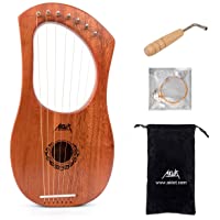 Los mejores  - Aklot Grabado Arpa de lira- 7 cuerdas de metal para sillín de hueso- arpa de caoba con llave de afinación y bolsa negra…